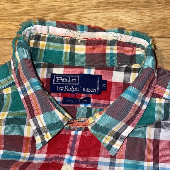 Vintage Late 1980s Polo Ralph Lauren Mens Button Down in red and green plaid M - Picture 6 of 12
